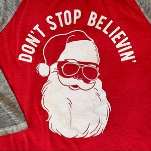 Christmas Santa “Don’t Stop Believin’” 3/4 Sleeve T-shirt